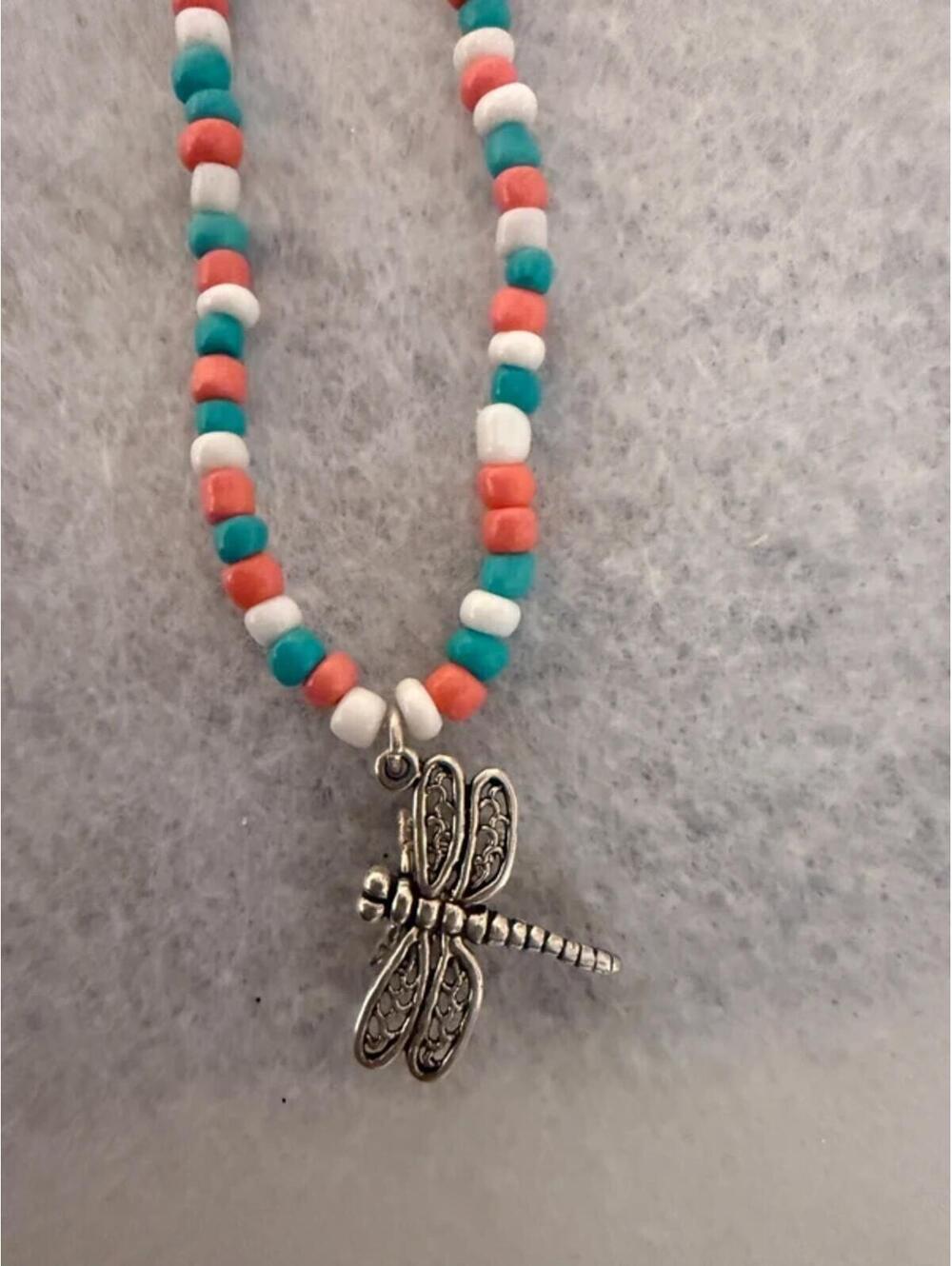 Handmade Dragonfly Seed Bead 14" Stretch Necklace